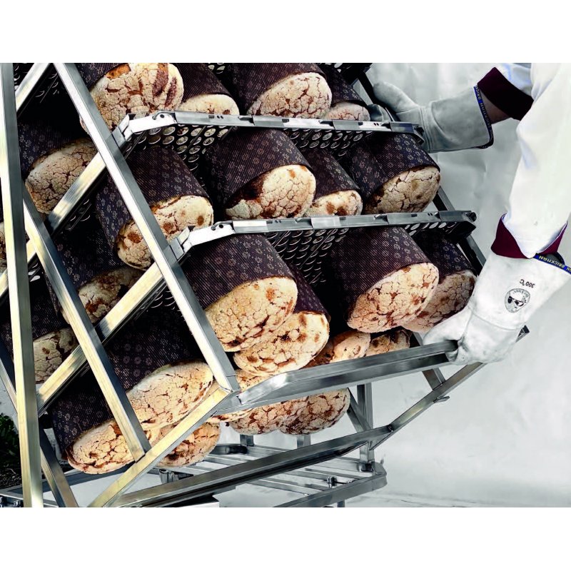 Carro para Panettone y Colomba giratorio con bandeja de 80x65 en acero inoxidable para horno rotativo