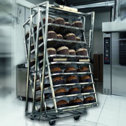 Carro para Panettone y Colomba giratorio con bandeja de 60x45 en acero inoxidable para horno rotativo
